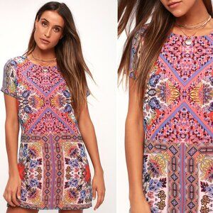 Lulus Sangria Coral Pink Tile Print Shift Dress in XS - NWOT